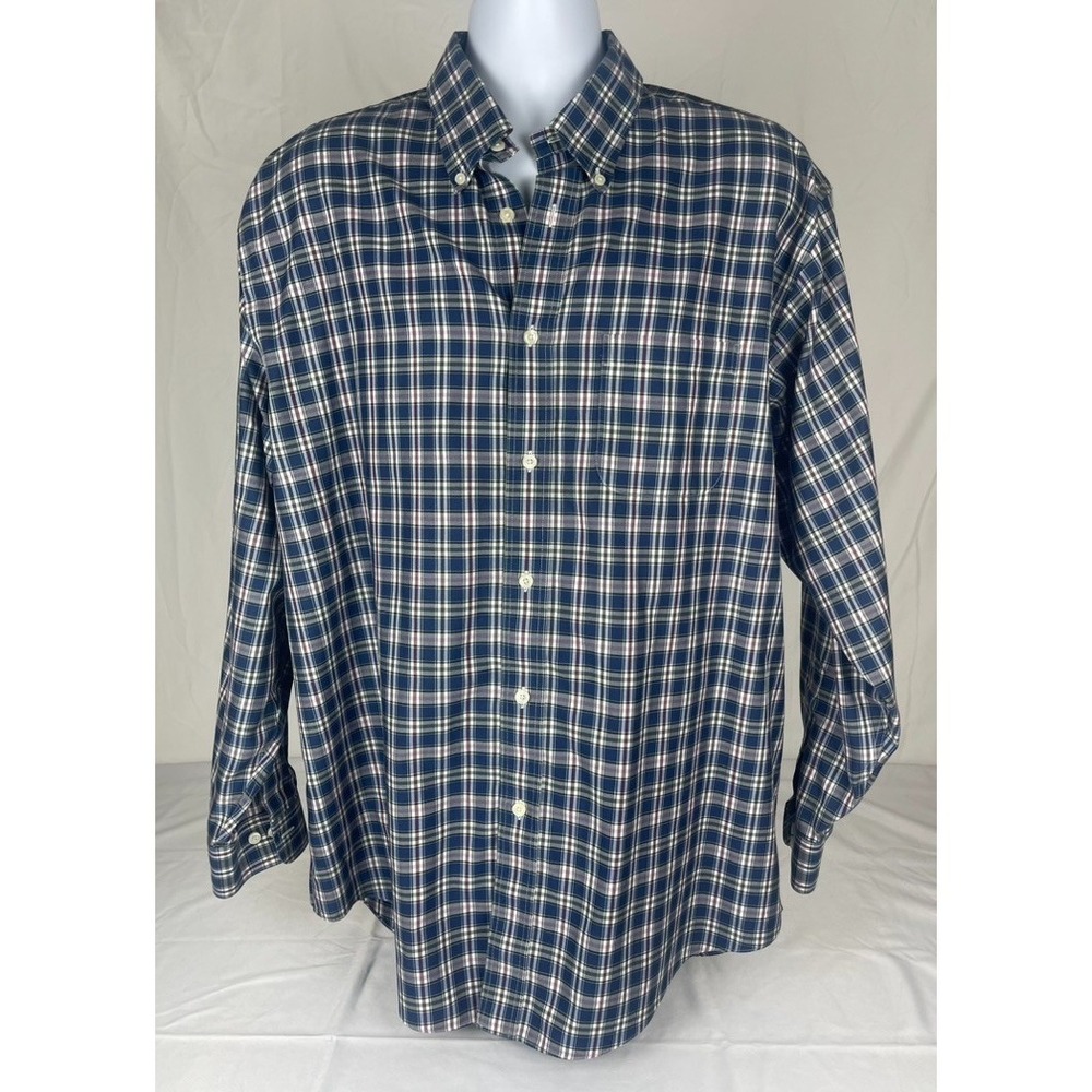 BROOKS BROTHERS MADISON SHIRT MENS XL BLUE PLAID NON IRON SUPIMA COTTON BUTTON D